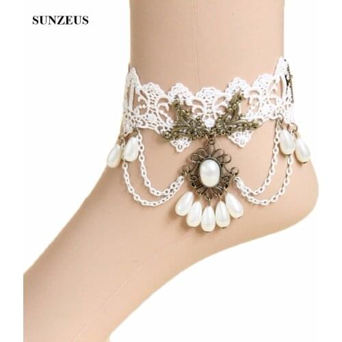 Ivory Bridal Lace Anklet Wedding Party Gloves Pearls Foot Bracelets Ankle Accessory Free Shipping FI029