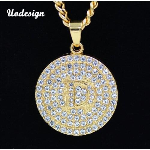 Hip Hop Full AAA CZ Stones Round Letter D Pendants Necklace for Men Rapper Jewelry