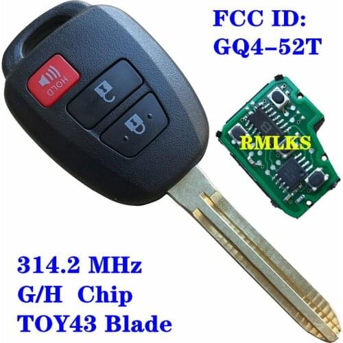 Remote Key With H 72G Chip For Toyota RAV4 Highlander 2013 2014 2015 FCC ID: GQ4-52T TOY43 Blade