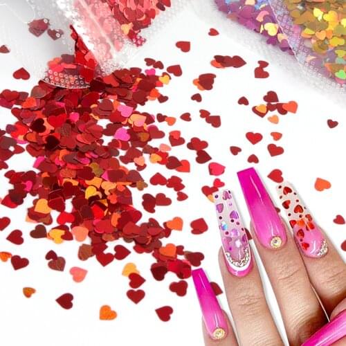 Holographic Love Heart Nail Sequins Mix Size Nail Glitter Flakes Valentines Day Design DIY Nail Art Decorations Accessories