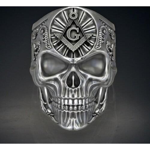 SECRET BOYS Gothic punk retro mens hard alloy skull ring hip hop knight ring cool man rock riding jewelry gift