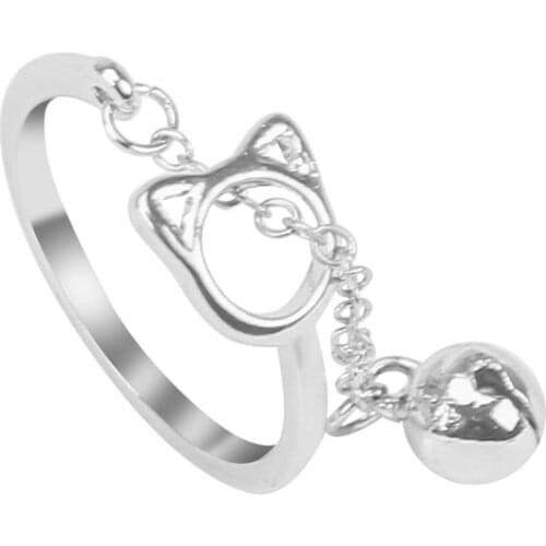 Cute Cat Female Ring Animal Hollow Bell Opening Adjustable Fashion Simple Girl Jewelry Gift Direct Selling Hot