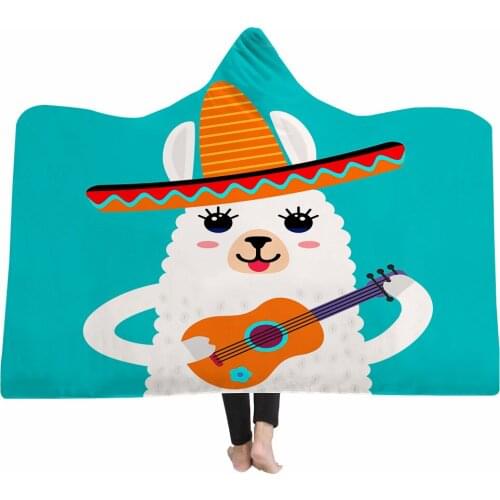 Yoga mat Hooded Blanket Cloak Magic Hat Blanket Thick Double-layer Plush 3D Digital Printing Alpaca Series
