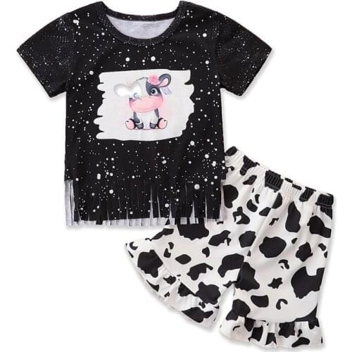 Summer Girl Set Sequin T-shirt + Ruffles Shorts 2pcs Suits for Kids Fashion Girls Clothing