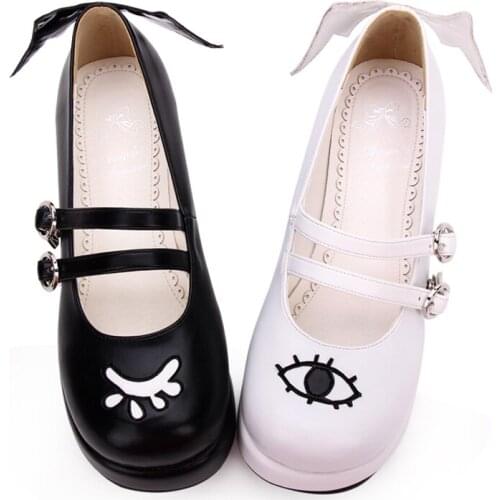 Big Size Spring Autumn Fashion Womens PU Leather Flat Muffin Shoe Anime Gothic Wings Girls Halloween Devil Lolita Platform Shoes