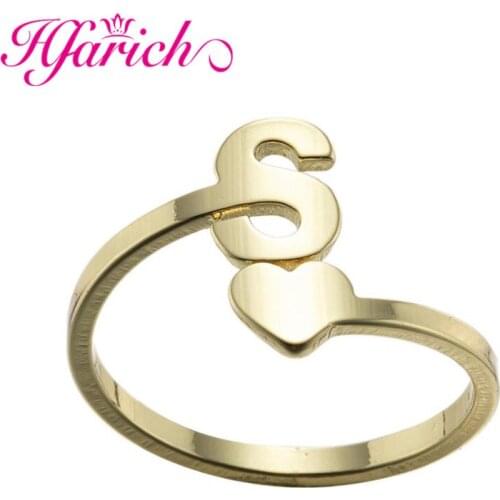 Initial Ring A-Z Letter Rings For Women Love Heart Gold Ring Dainty Wedding Band Stainless Steel Couple Jewelry Gift Anillos