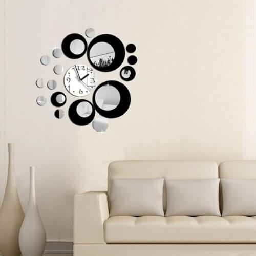 NEW 1Set Modern Circles Acrylic Mirror Style Wall Clock Removable Decal Art Sticker Decor
