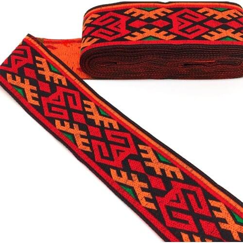 NEW Retro geometric 5CMX8YD Polyester Woven Jacquard Ribbon With Embroidery Ribbon Handmade Accessories DIY guitar belt Trim