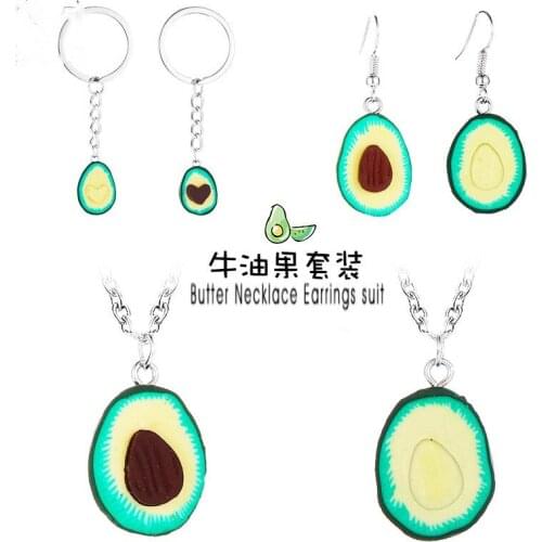 New Creative Avocado Acrylic Necklace For Women Couple Girlfriend Love Fruit Pendant Necklace Suit Earrings Girls Jewelry
