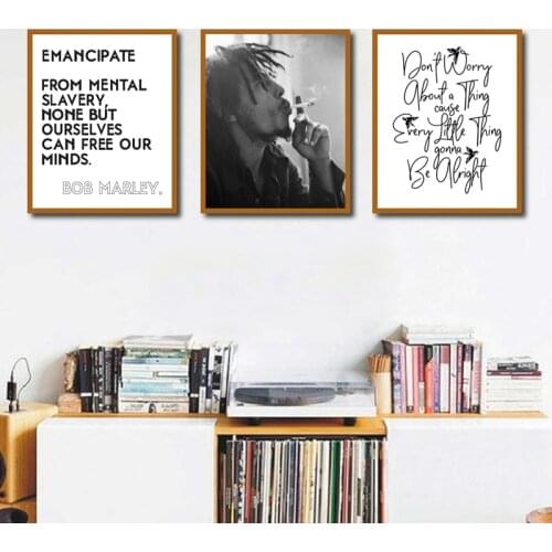 Marley Poster Canvas Art Prints Reggae Music Singer Poster Black White Song Lyrics Painting Wall Pictures Music Studio Decor