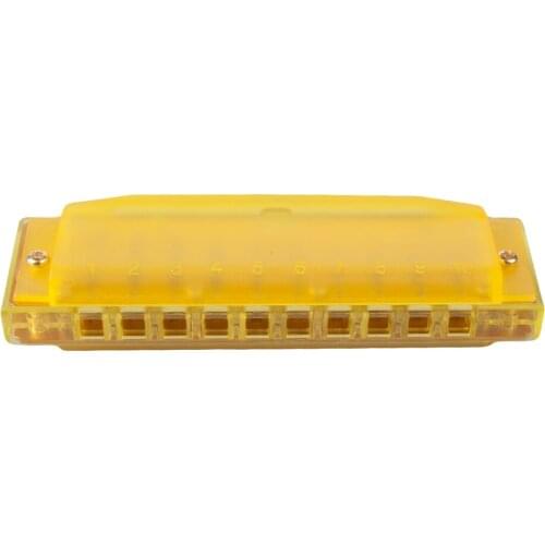 Plastic 10 Hole Harmonica Key of C Yellow for Adults Beginners Kids