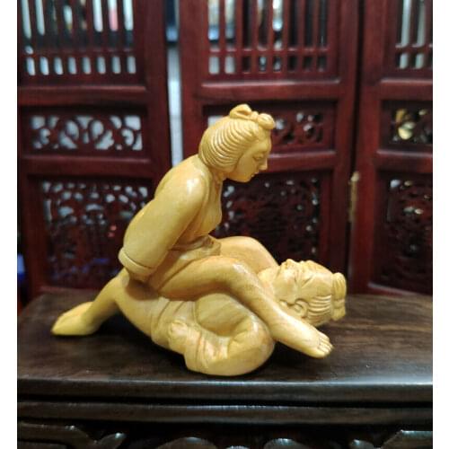 CC002 - 7.5*6*4.5 CM Carved Boxwood Figurine Carving - Oriental Man and Woman