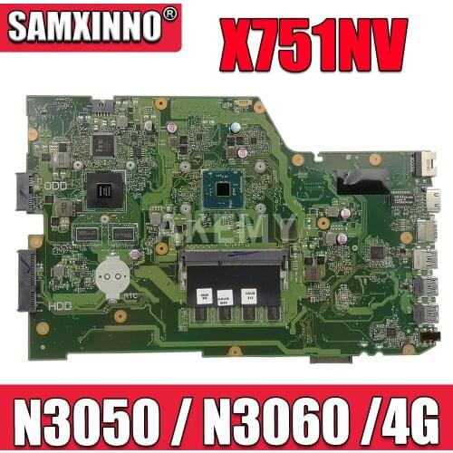 SAMXINNO X751NV original mainboard for ASUS X751N Laptop motherboard X751NV mainboard with 4GB-RAM N3050 / N3060
