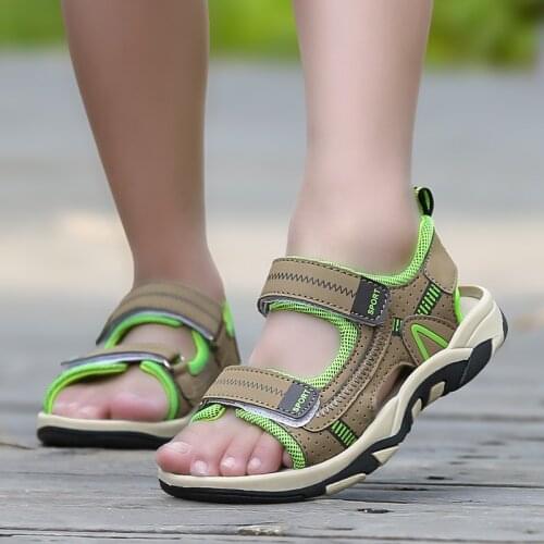 Children Beach Shoes Summer New Kids Sandals Leather Wear Baby Casual Flat Shoes Top Boy Shoe Tide Hook & Loop Men 3 Colors Size