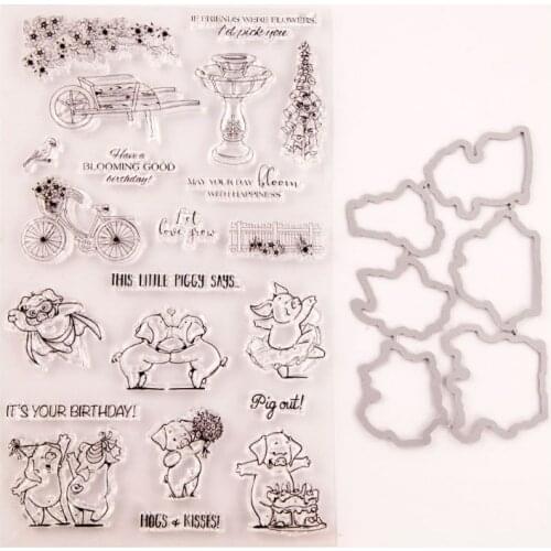 Pig Bicycle Bear Seal Stamp with Cutting Dies Stencil Set DIY Scrapbooking Embossing Arts Craft New for 2020