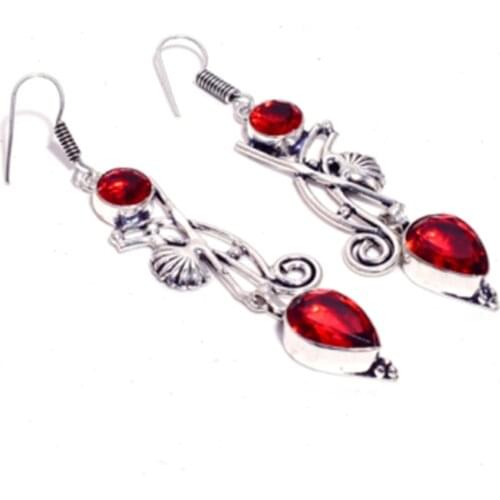 Garnet Silver Overlay on Copper Earrings , Hand made Women Jewelry Gift
