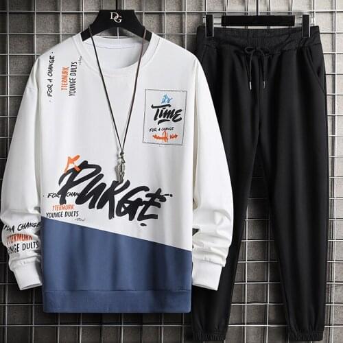 2021 New Korean Fashion Men Tracksuit Women Spring Autumn O-Neck Long Sleeve Sweatshirt Sweatpants 2 Piece Set Mens Clothes