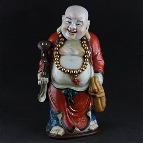 Minguo master Zeng Longsheng painted a golden Maitreya Buddha statue, Jingdezhen sculpture porcelain Buddha statue