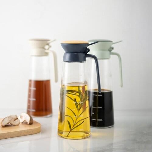 Glass Oil and Vinegar Dispense Olive Oil Dispenser Non-Slip Handle for Kitchen Cooking Oil Container Vinegar Spout Bottle 600ML
