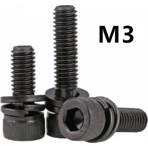 50PCS M3x8/10/12mm DIN912 GB70.1 12.9 Grade High Strength Blackening Combined Hexagon Triple Bolt Cup Head Screw