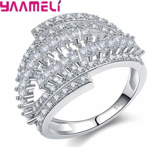 High Quality White AAA Grade CZ Crystal Rings Punk Statement 925 Sterling Silver for Women Engagement Wedding Party