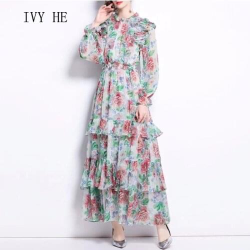 IVY HE High Quality Autumn Dress Woman Clothing Light Luxury Chiffon Layered Cake Long Dress Vintage Party Dresses ZAfu Traf