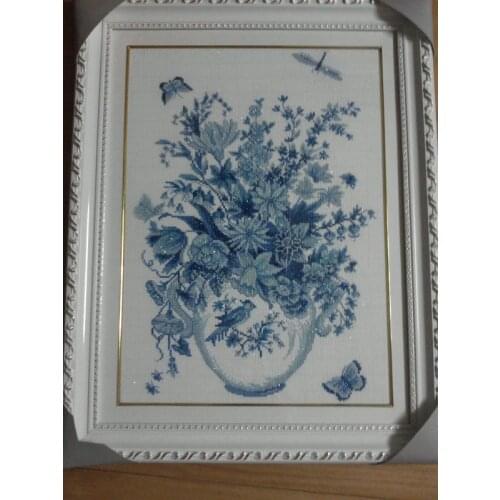 Top Quality beautiful lovely counted cross stitch kit blue flower flowers bouquet vase dome