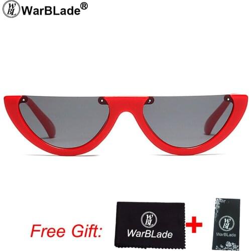 WarBLade vintage half frame sunglasses women cat eye small black white red colorful transparent sunglasses female male uv400