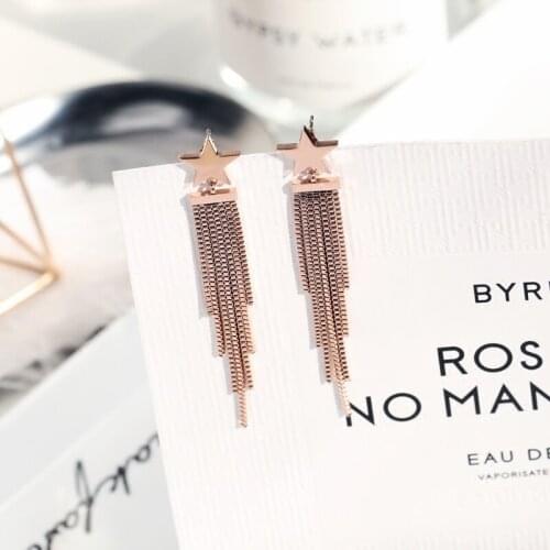 YUN RUO 2019 Fashion Personality Star Tassel Stud Earring Woman Rose Gold Color Titanium Steel Jewelry Birthday Gift Not Fade