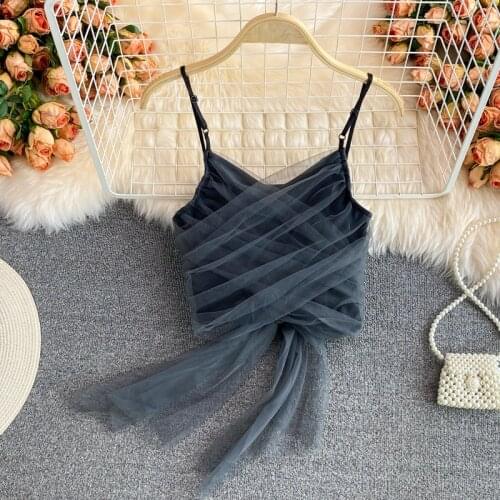 WEIHAOBANG 2021 New Summer Womens Mesh Sexy Camis Ladys Solid Short Camisole Female Splicing Backless Sleeveless Tops