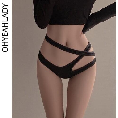 Ohyeahlady Majtki Bezszwowe Damskie Black Bandage Strings Women Cotton Panties Underwear Plus Size Sexy Thong 5XL PJ5119