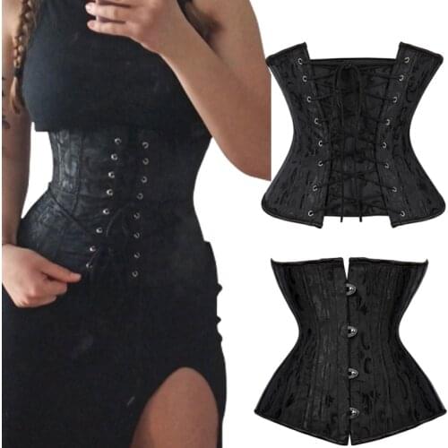 Womens Bustier Corsets Underbust Steel Bones Waist Trainer Lace Up Gothic Clothes Slimming Body Sexy Belly Sheath Plus Size