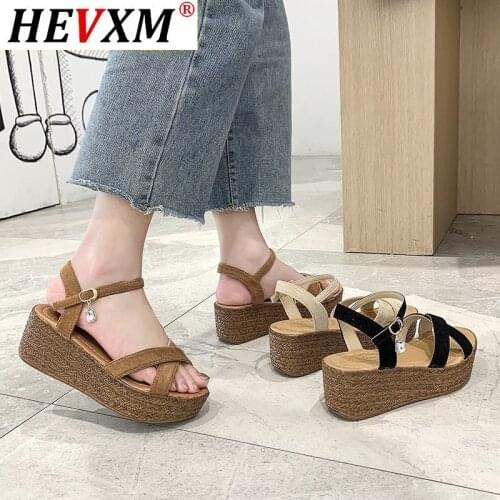 HEVXM 2021 Summer Shoes Women Gladiator Sandals High Heels Platforms Wedge Woman Causal Bohemian Buckle