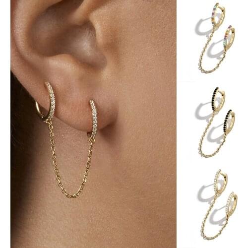 1Pc Crystal Rhinestone European Stud Earrings Gothic Punk Handcuff Chain Earrings Link Chain For Women