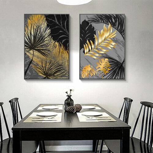 Golden Plant Palm Leaf Canvas Painting Nordic Abstract Modern Art Posters and Prints Home Decor Living Room Aesthetic Pictures
