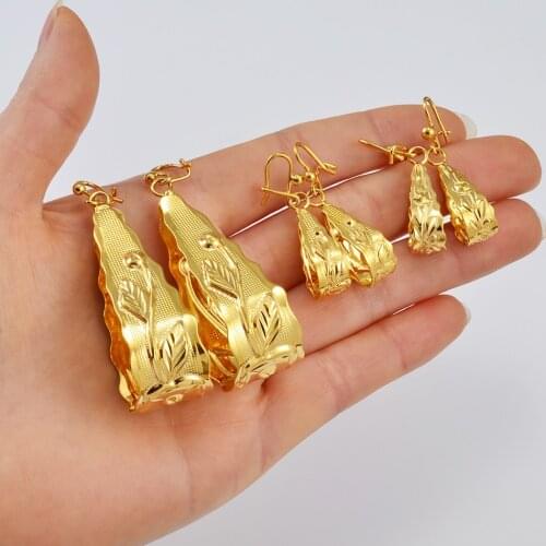 Anniyo African Flower Earrings Gold Color Jewelry Tobago Congo Nigeria Ethiopia Wedding Gifts Birthday Party #156506