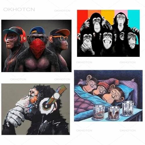 Monkey Family Full Square Drill Diamond Painting Photo Custom Colorful Handmade 5D Diy Rhinestone Mosaic Home Room Wall Decor