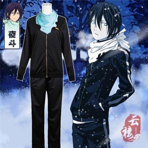 Anime Noragami Yato Cosplay Costume Jacket Scarf Black Tracksuit Casual Sporting Suit Fashion Clothing set