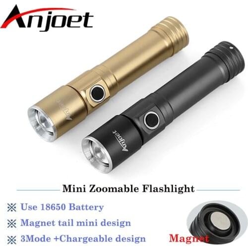 Anjoet Portable mini magnet flashlight 1000 Lumens Zoomable Lanterna Q5 LED Rechargeable 18650 Tactical Flash light Torch Lamp