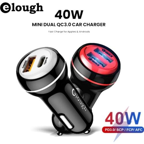 Elough 40W Car Charger 4.0 QC3.0 PD Type C Quick Phone USB Charge Fast Charger For iphone 11 12 Xiaomi Mobile Phone Charger