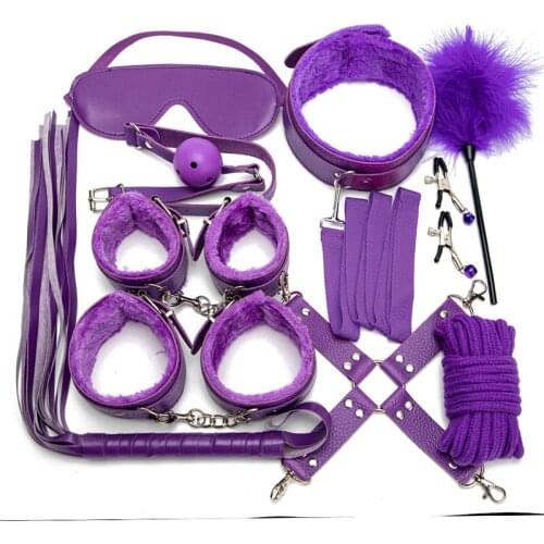 BDSM Sex Bondage Set Handcuffs Nipple Clamps Gag Whip Rope Sex Toys For Couples 10 Pcs/set Sex Products Erotic Toys for Adults