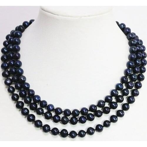 Charm Natural Black Cultured Freshwater Pearl 8-9mm Round Beads Classic Romantic Trendy Long Chain Necklace Jewelry 50inch B1474