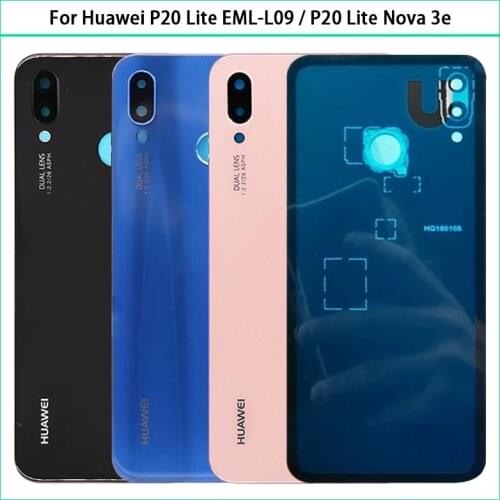 New For Huawei P20 Lite EML-L09 L29 Battery Back Cover Rear Door Glass Panel P20 Lite Nova 3e Housing Case Camera Lens Replace