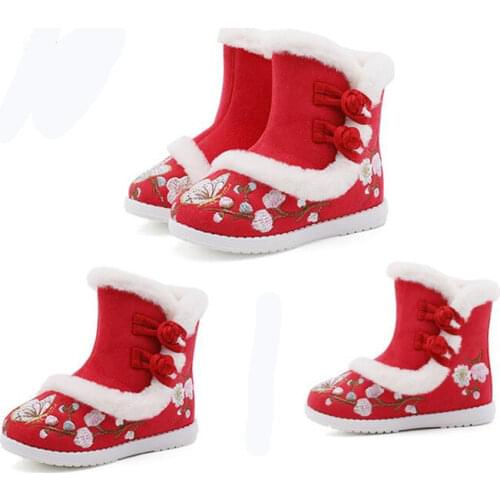 Hot Girls plus velvet thick warm cotton short boots Autumn and winter Chinese style Hanfu classic embroidered womens boots