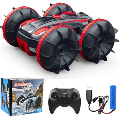 JTY Toys Rc Cars 360° Rotate Roll Stunt Radio Remote Control Car Waterway Amphibious Waterproof Driving Toy For Children