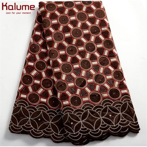 Kalume African Cotton Lace Fabric 2021 Nigerian Perforate Fabric 5 Yards High Quality Embroidery Stones For Diy Sewing H2482