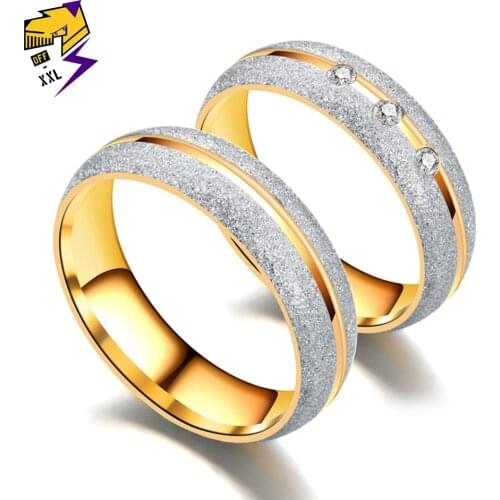 Classic Couple Lovers' Simple Ring Stainless Steel Women Men Gold Silver Color Rings Engagement Zircon Bague Jewelry