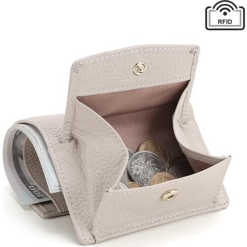 Leather Womens Purses Short Japanese-style Coin Purses First Layer Cowhide Leather Rfid Small Card Holder Women Wallet Made