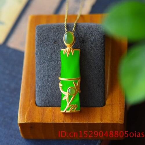 Natural Hetian Jade Bamboo Pendant Necklace Gifts Amulet 925 Silver Fashion Women Chalcedony for Jewelry