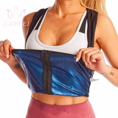 LANFEI Sauna Sweat Vest Slimming Fitness Women Fat Burning Shirts Body Shapers Workout Corset Top Waist Trainer with Zipper